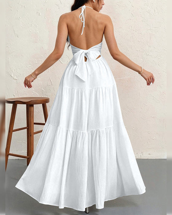 Fashion Solid Halter Dress