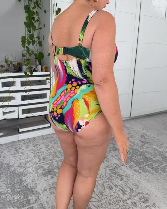 Leaf Print One Piece Swimsuit