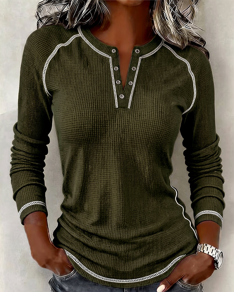 Waffle Henley Long Sleeve Top