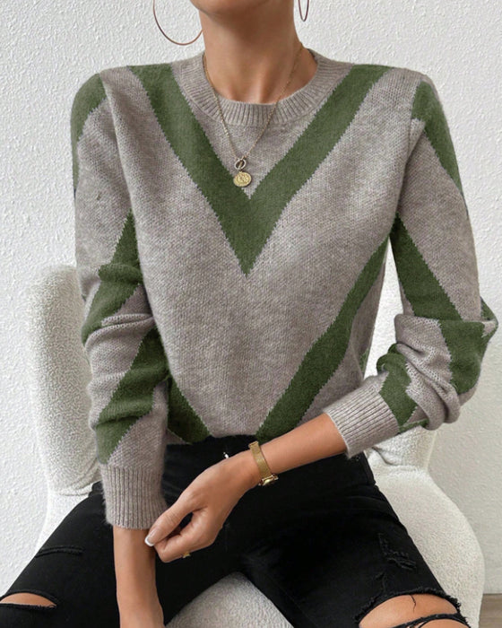 Geometric-Print Crew Neck Jumper