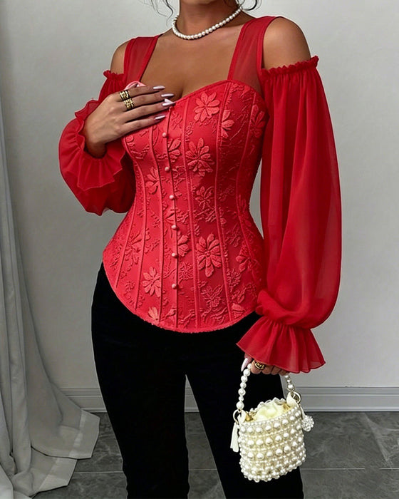 Off-Shoulder Long Sleeve Waist Blouse