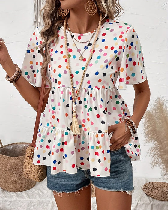 Colorful Polka Dot Babydoll Blouse