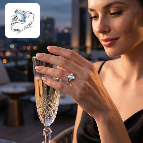 Oval Moonstone Geometric Ring