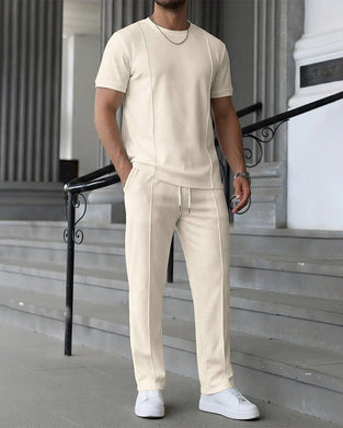 Crewneck Solid Color Drawstring Men's Set