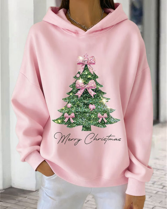 Hooded Casual Christmas Print Sweatshirt