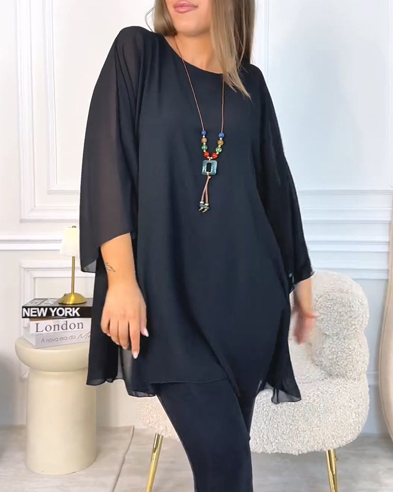 Solid Color Round Neck Loose Top