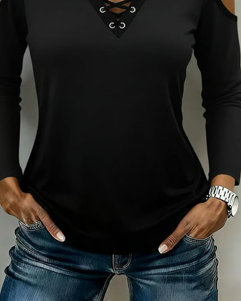 Off-Shoulder Cross Long Sleeve Top