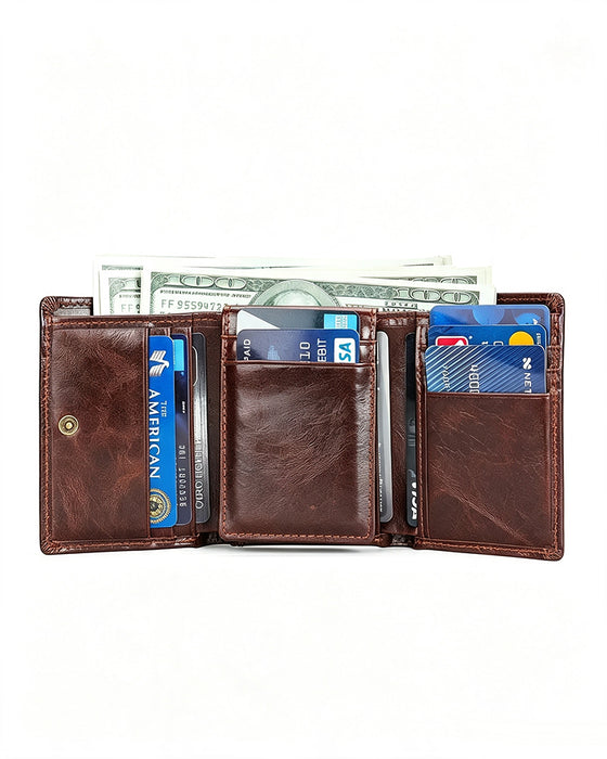 Men's Genuine Oil-Wax Cowhide RFID Wallet