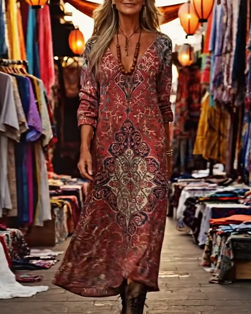 Casual V-Neck Bohemian Style Dress