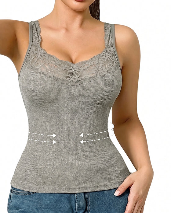 Solid Color V-Neck Lace Tank Top