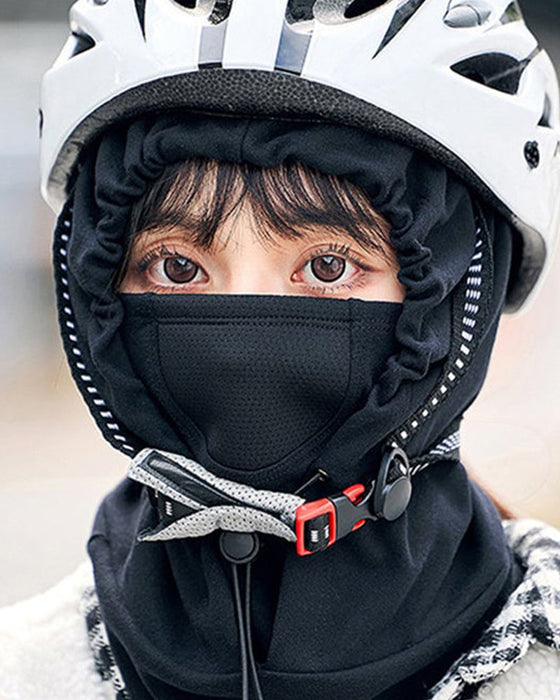 Hooded face mask with neck warmer for cycling