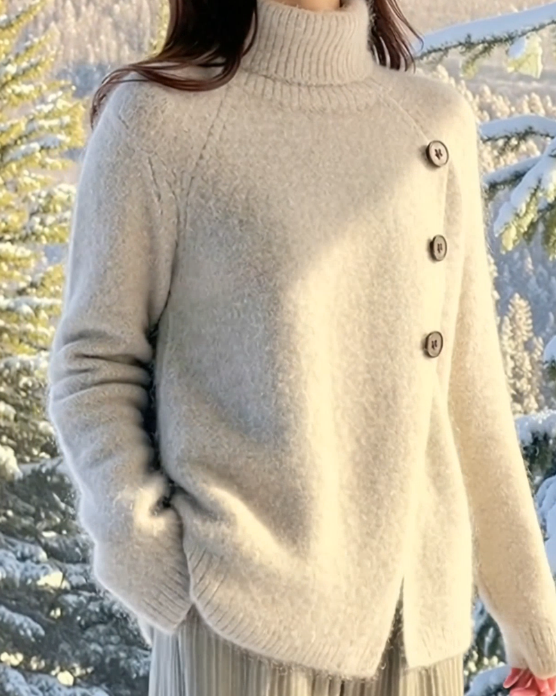 High-Neck Irregular Design Pullover