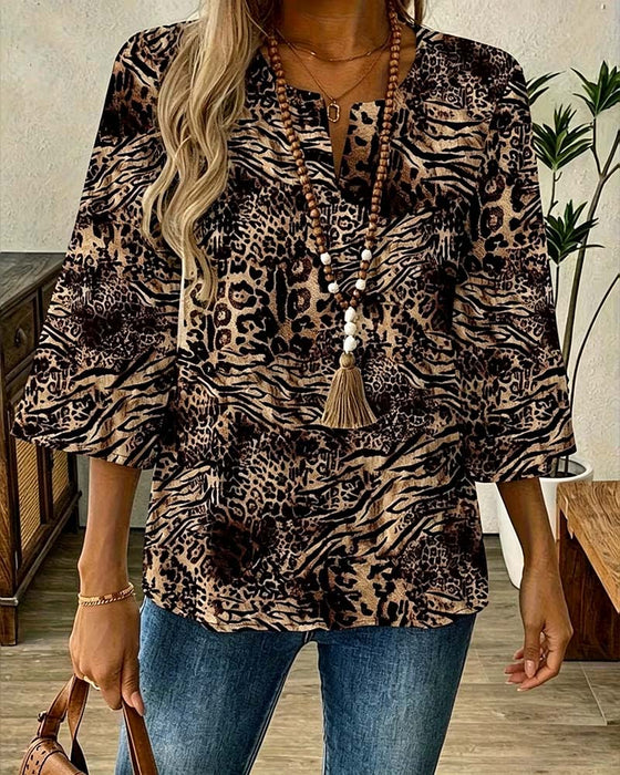 Leopard V-neck Blouse