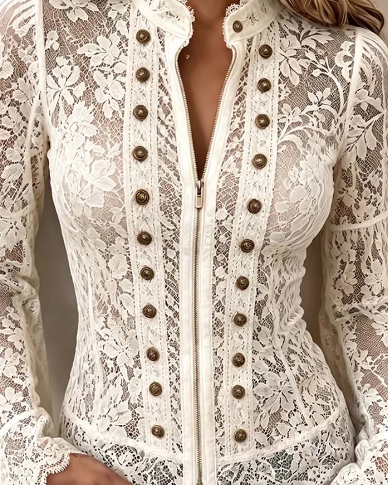 Stand Collar Casual Long Sleeve Blouse