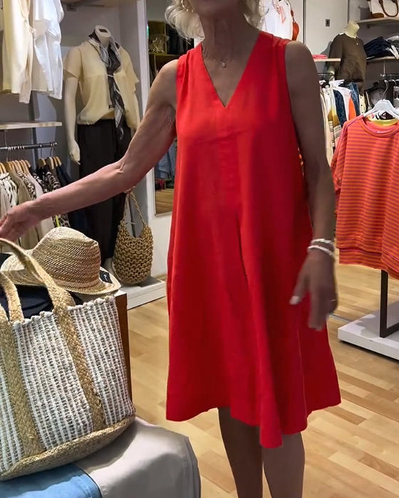 Sleeveless V-Neck Relaxed A-Line Dress