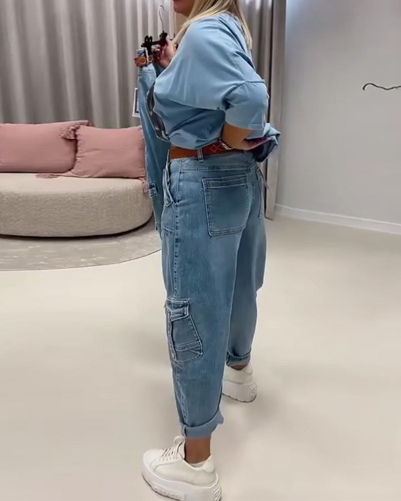 High Waist Cargo Style Jeans