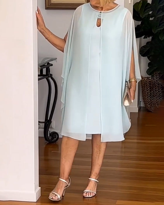 Solid Color Fashionable Cape-Sleeved Dress