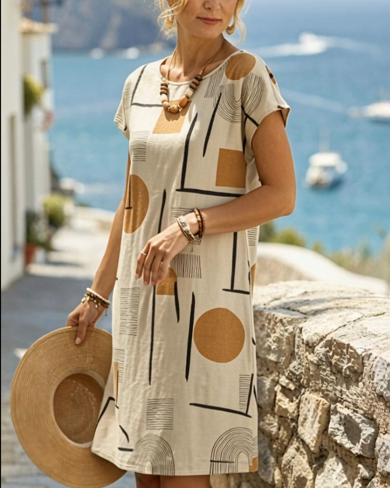 Geometric Print Loose T-Shirt Dress