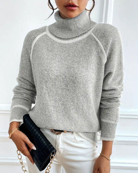 Turtleneck Fashionable Contrast Color Sweater