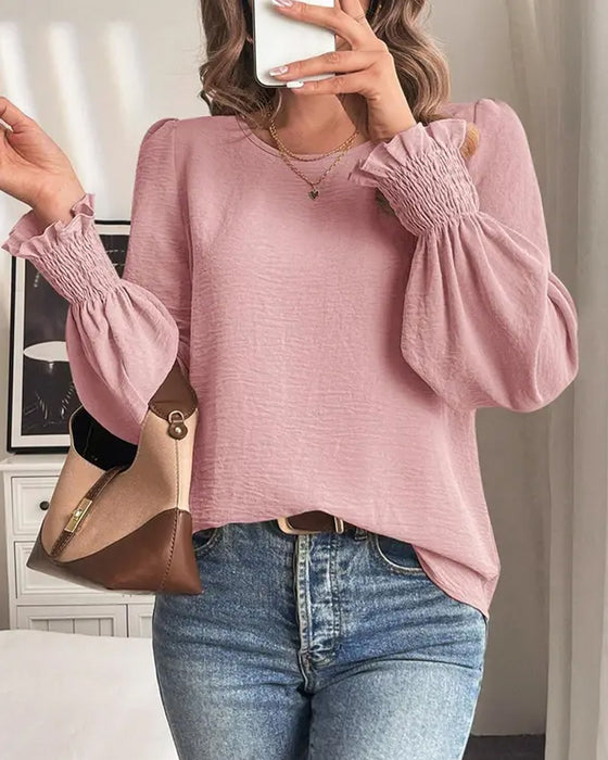 Women's Plain Casual Round Neck Top