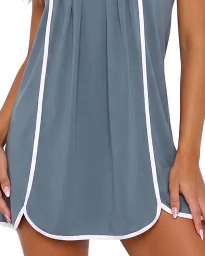 White-Trimmed Color-Blocked Sleeveless Dress