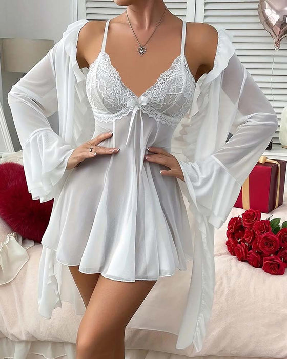 Lace Deep V Strappy Robe Set