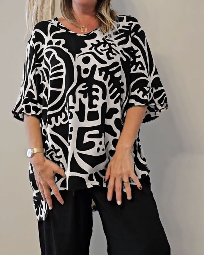 Abstract Botanical Print Loose Top