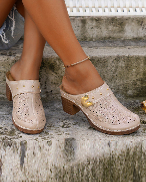 Covered Toe Chunky Heel Slip-On Sandals