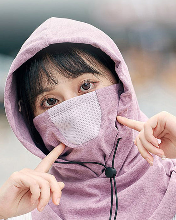 Hooded face mask with neck warmer for cycling