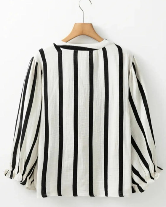 Striped Buttoned Bat Sleeve Top