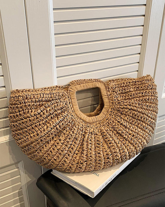 Moon-Shaped Straw Bag