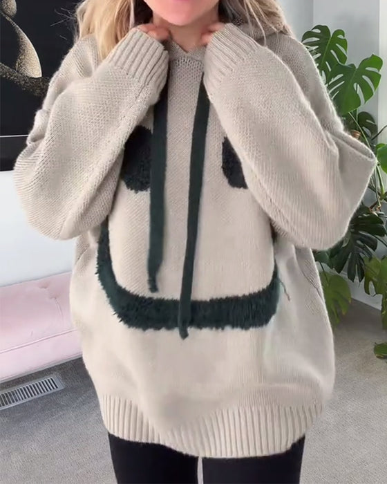 Smiley Face Loose Hooded Sweater