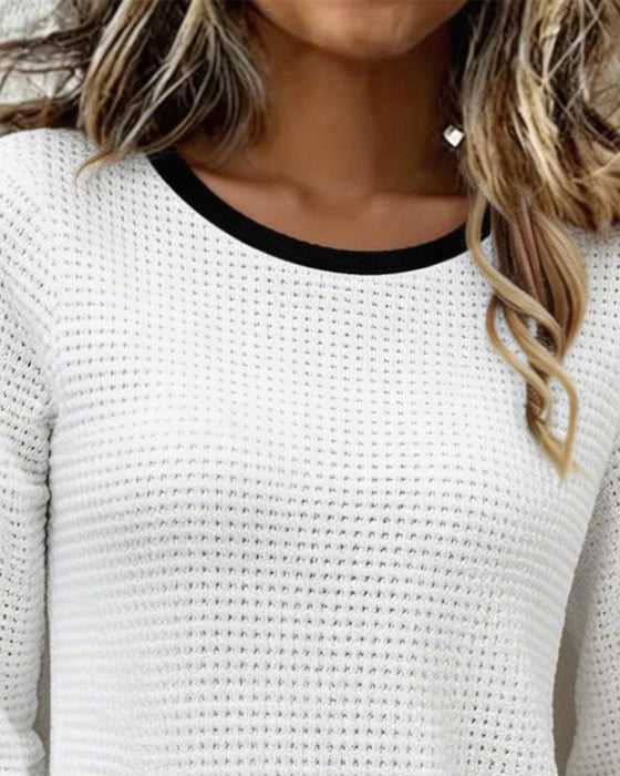 Contrast Color Hollow Out Textured Top