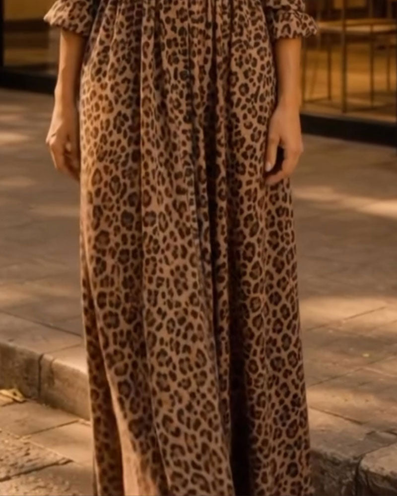 Leopard Lapel Casual Dress