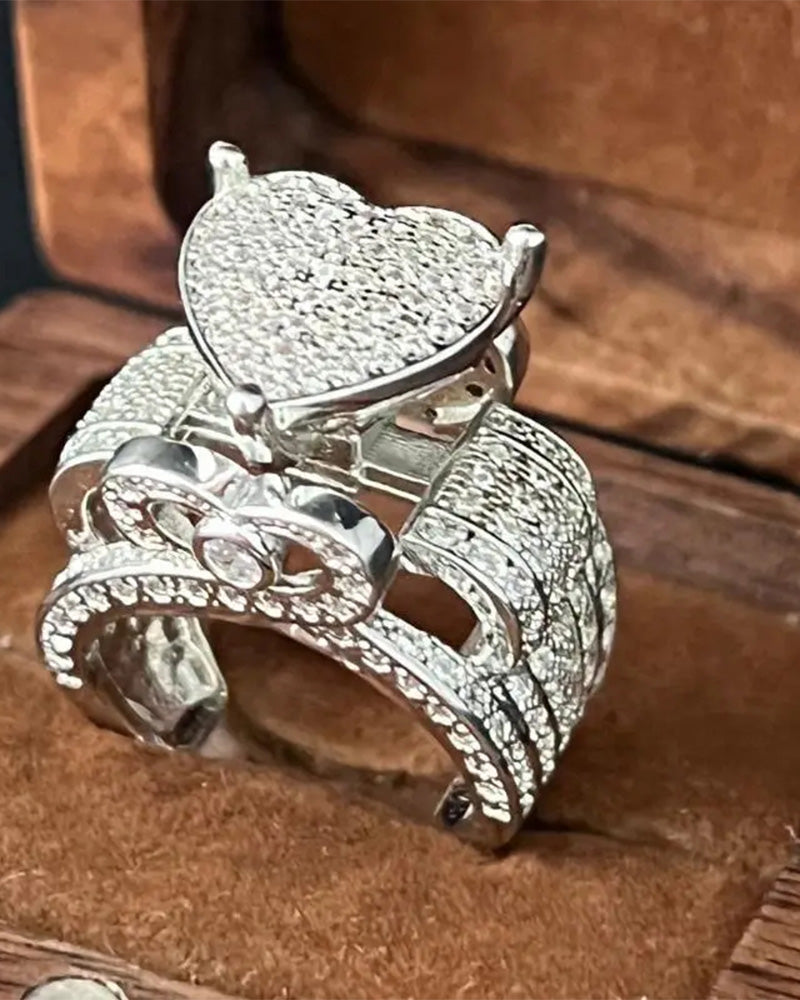 Pave Heart Shaped Ring Set for Women