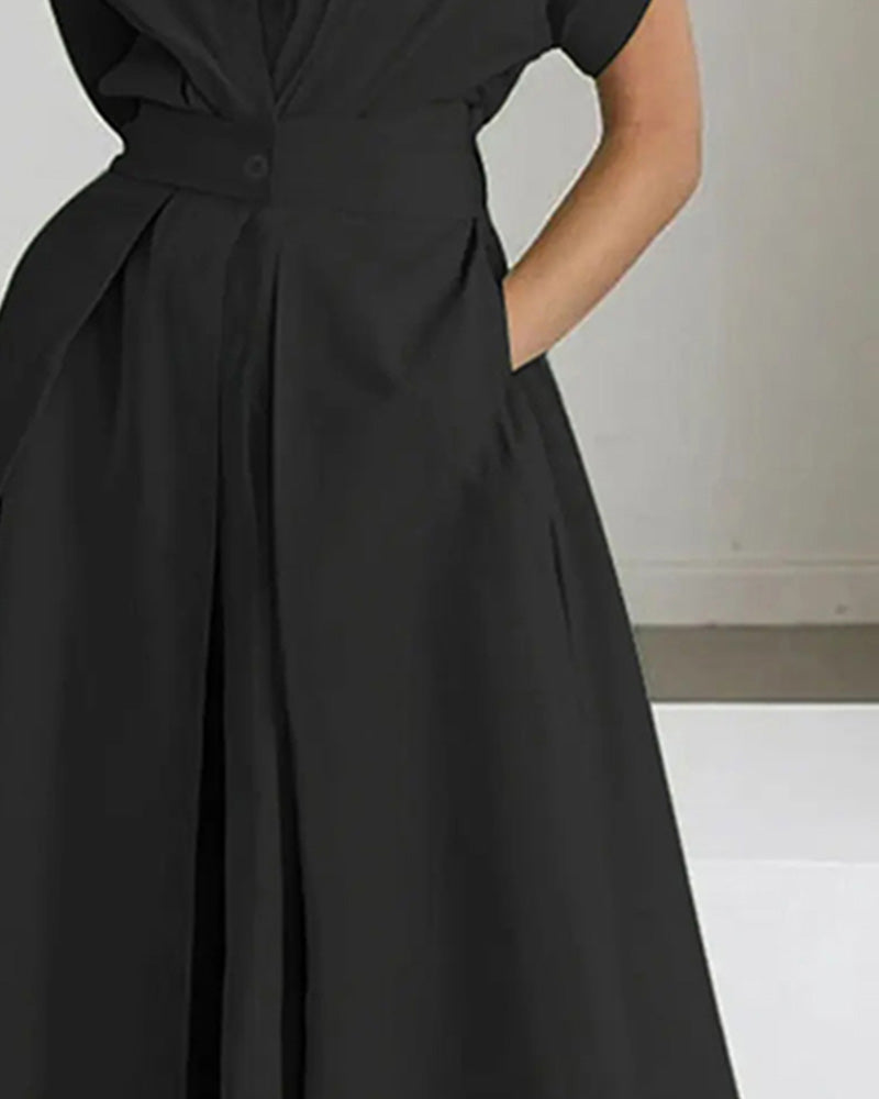A-Line Tie High Waist Button Dress