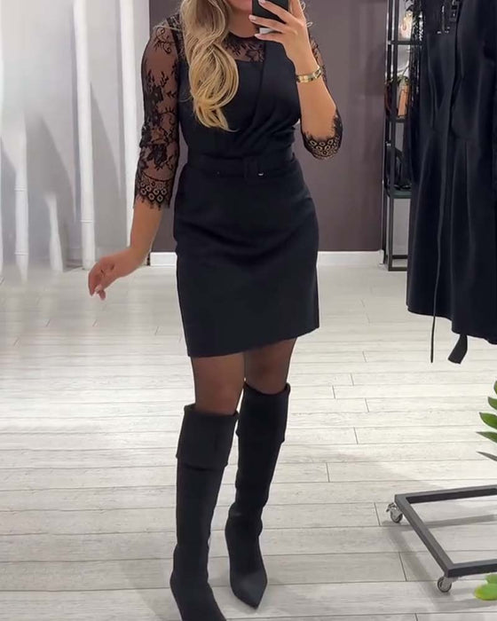 Waist-Cinching Patchwork Dress