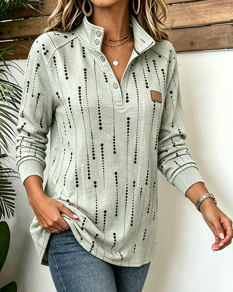 Stand Collar Polka Dot Long Sleeve Sweatshirt
