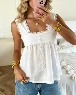 Solid Color Square Neck Lace Tank Top