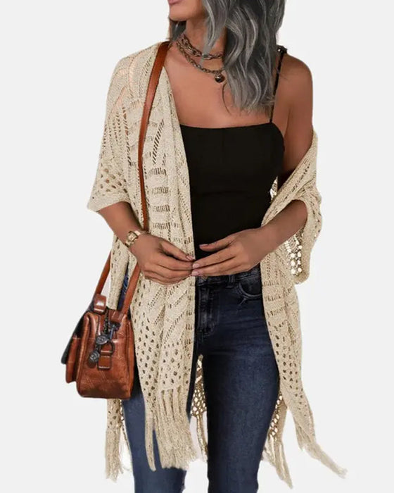 Cut-Out Fringe Knit Cardigans