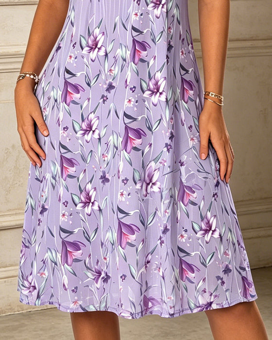 Sleeveless Lace Patchwork Printed Dress