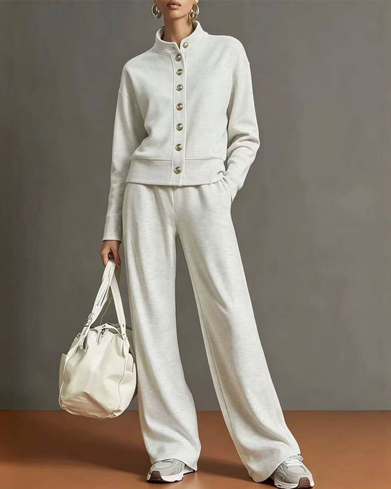 Snap-Button Hoodie And Sweatpants Set