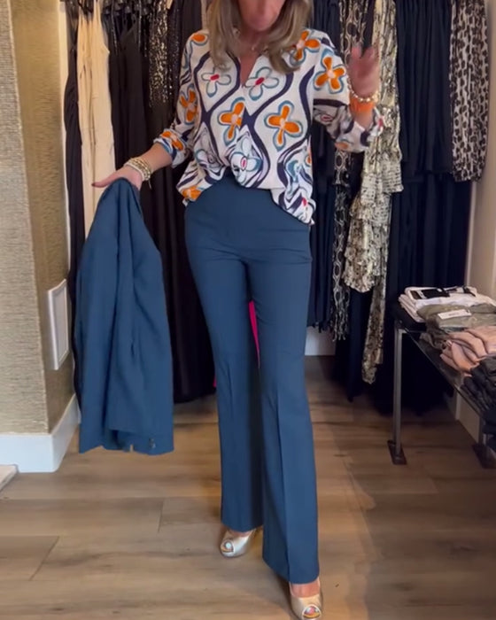 V-neck floral-printed dress