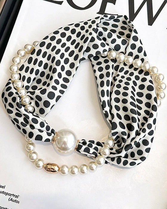 Long Pearl-Embellished Silk Necklace