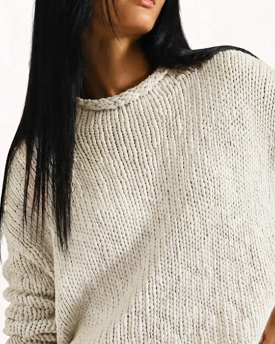 Crew Neck Short Long Sleeve Solid Pullover