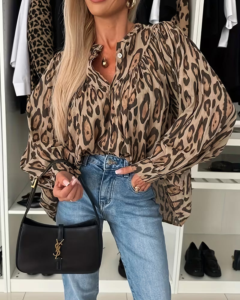 Long Sleeve Leopard Print Blouse
