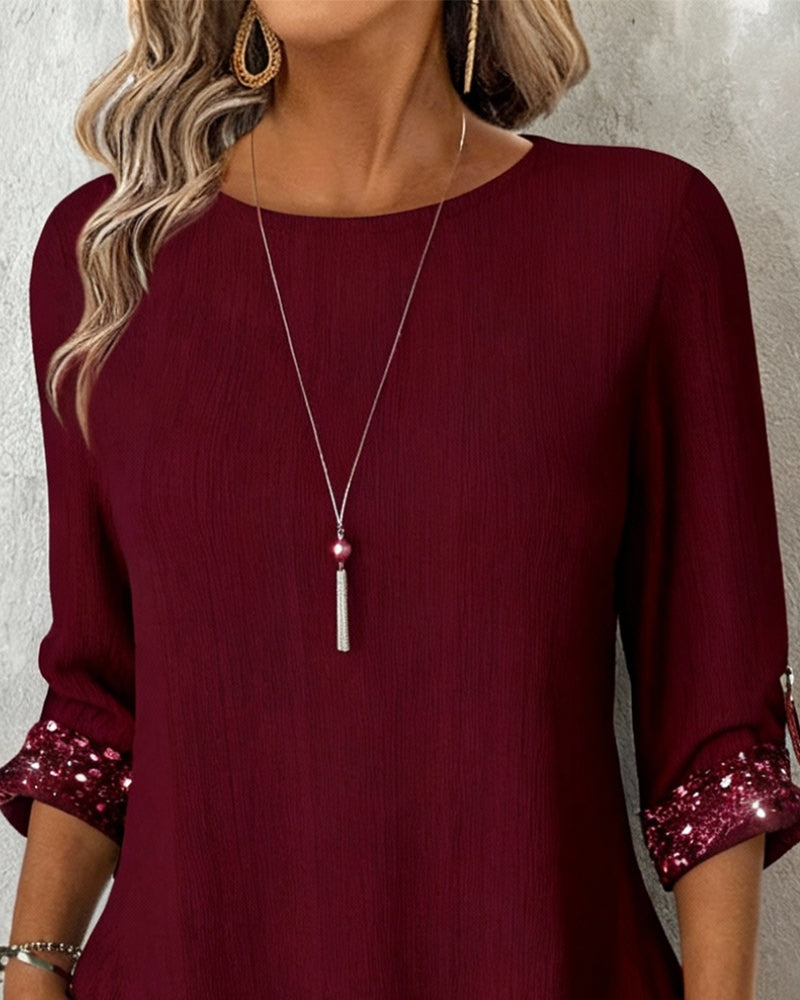 Round Neck Loose Sequin Top