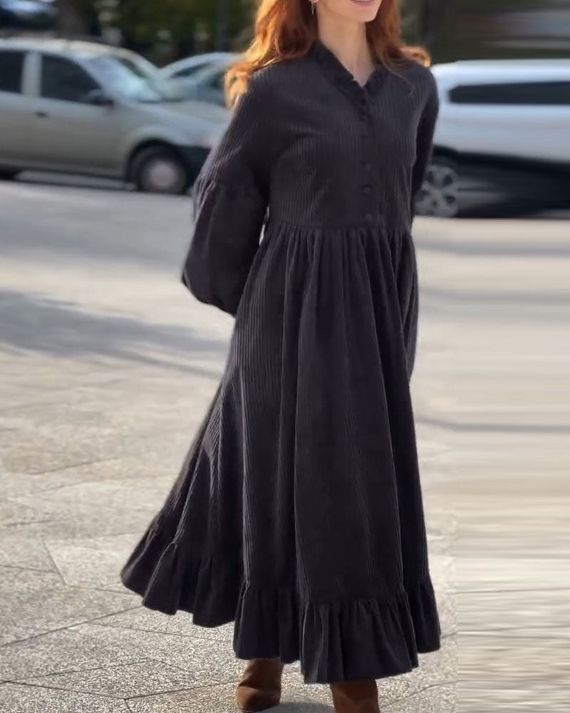 V-Neck Ruffle Pleated Maxi Dress