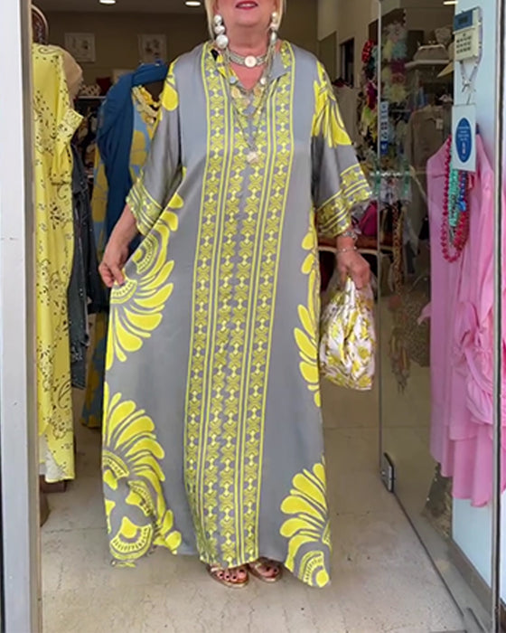 Half Sleeve Print Long Robe Dress