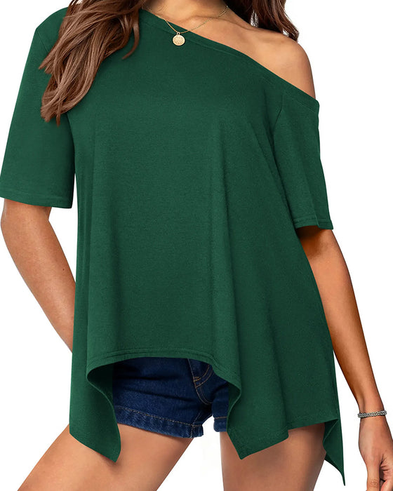 Asymmetric Off-Shoulder Short Sleeve T-Shirt